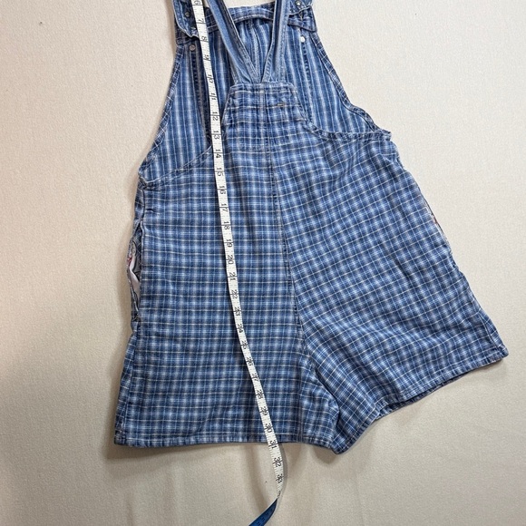 Casual Blue Checkered Women's Denim Overalls - Picture 3 of 8